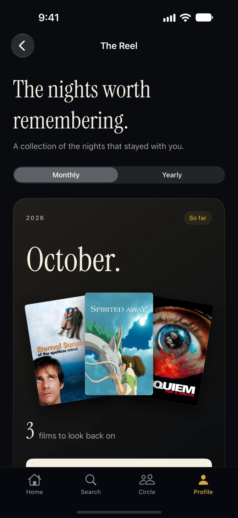 The Reel: a monthly look back at three films in an example Flixr diary.